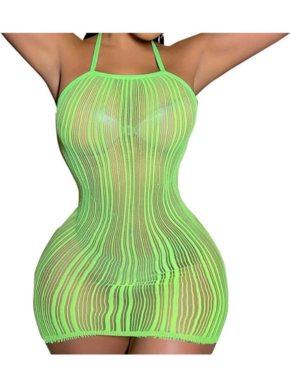 Women's Body Stocking Green Nylon Halter Neck Sleeveless Lingerie Nightwear Soft